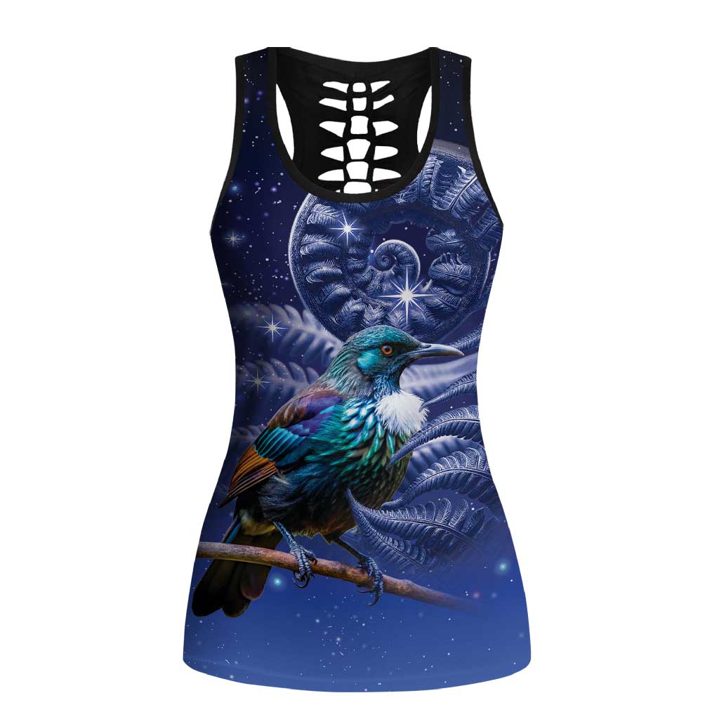 Tui Bird Matariki Galaxy Hollow Tank Top Koru Silver Fern Aotearoa