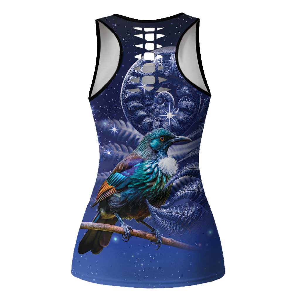 Tui Bird Matariki Galaxy Hollow Tank Top Koru Silver Fern Aotearoa