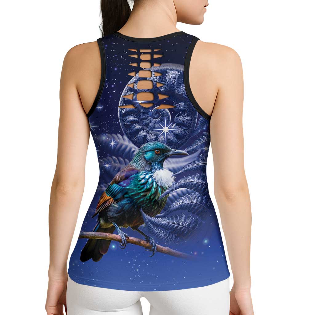 Tui Bird Matariki Galaxy Hollow Tank Top Koru Silver Fern Aotearoa
