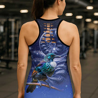Tui Bird Matariki Galaxy Hollow Tank Top Koru Silver Fern Aotearoa