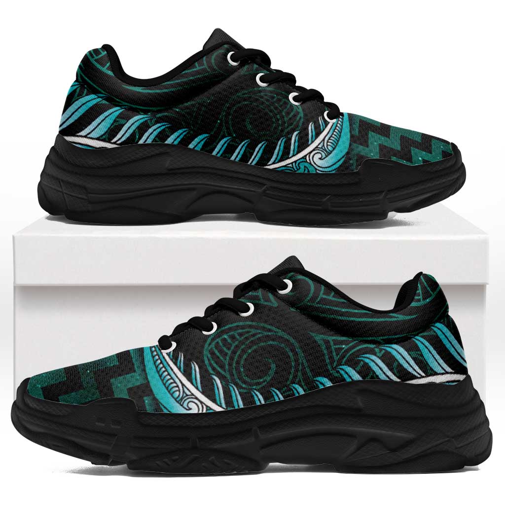 Turquoise Matariki New Zealand Chunky Sneakers Maori Poutama Galaxy Vibes LT14 Turquoise - Polynesian Pride