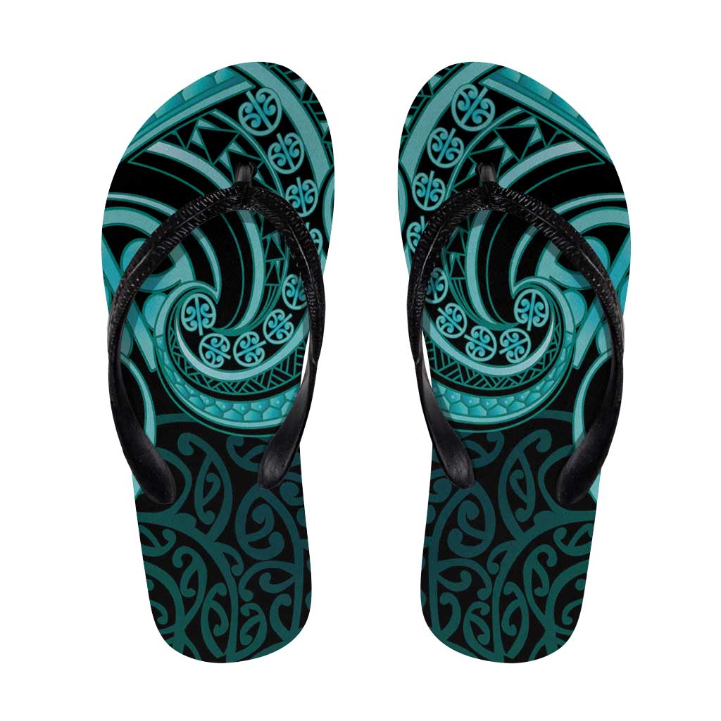 Turquoise New Zealand Mangopare Flip Flops Aotearoa Maori Koru Style - Polynesian Pride