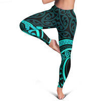 Turquoise New Zealand Mangopare Leggings Aotearoa Maori Koru Style LT14