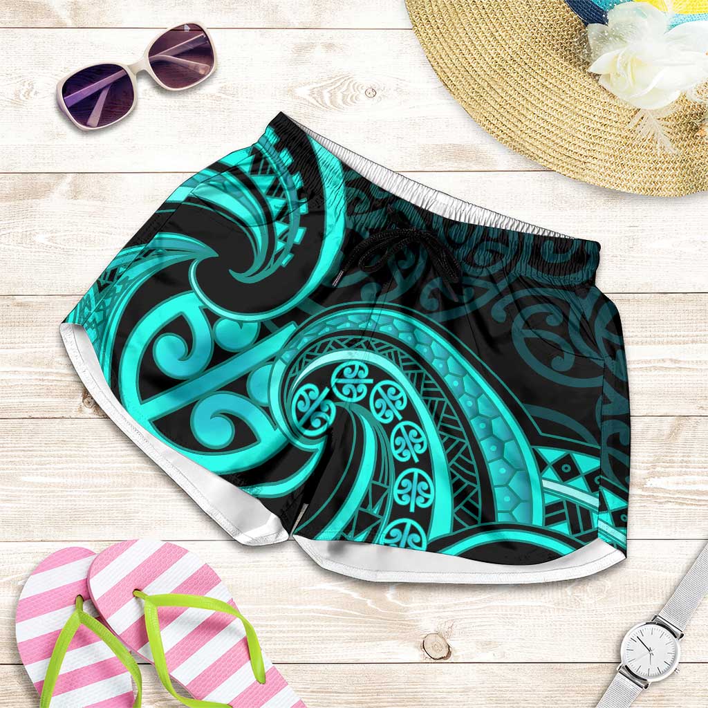 Turquoise New Zealand Mangopare Shorts for Women Aotearoa Maori Koru Style
