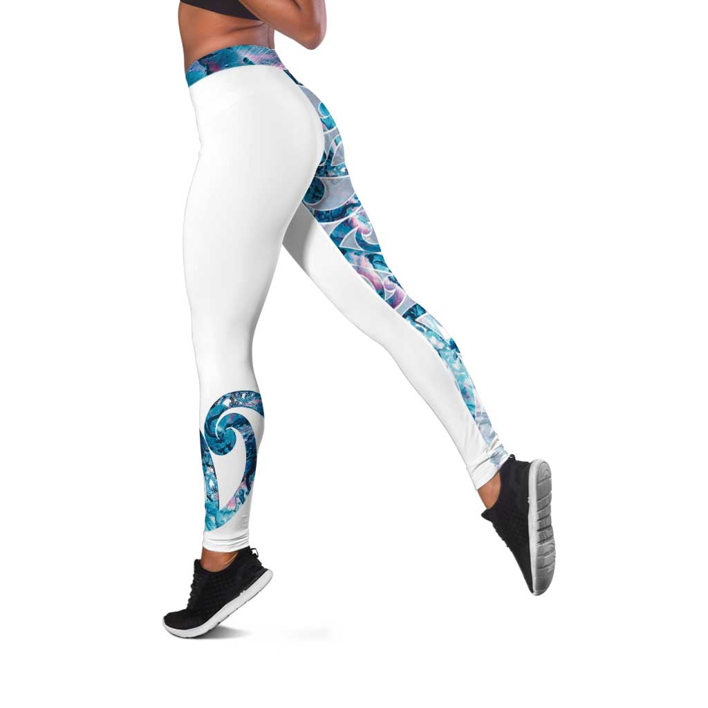 Turquoise Paua Shell Maori Leggings Koru Kowhaiwhai