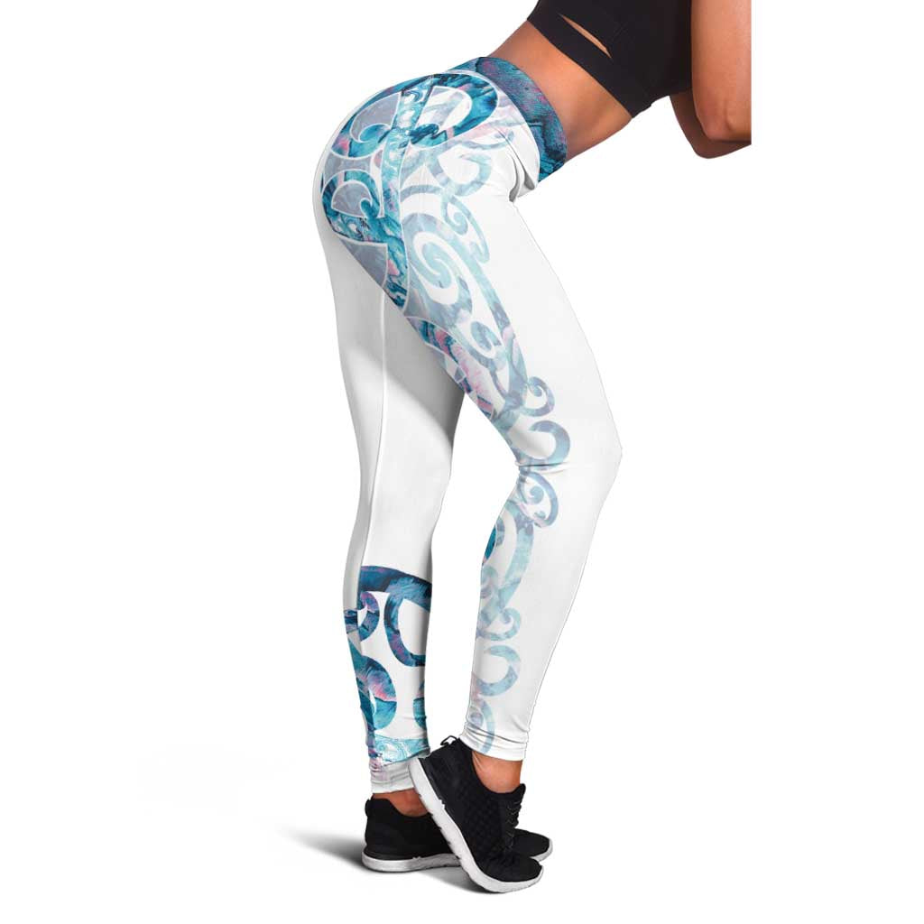 Turquoise Paua Shell Maori Leggings Koru Kowhaiwhai
