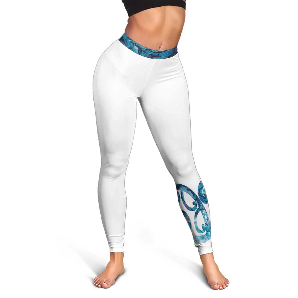 Turquoise Paua Shell Maori Leggings Koru Kowhaiwhai