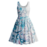 Turquoise Paua Shell Maori Midi Dress Koru Kowhaiwhai LT7 White - Polynesian Pride