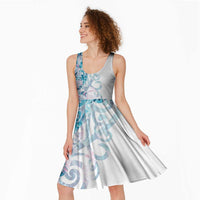 Turquoise Paua Shell Maori Midi Dress Koru Kowhaiwhai LT7 - Polynesian Pride
