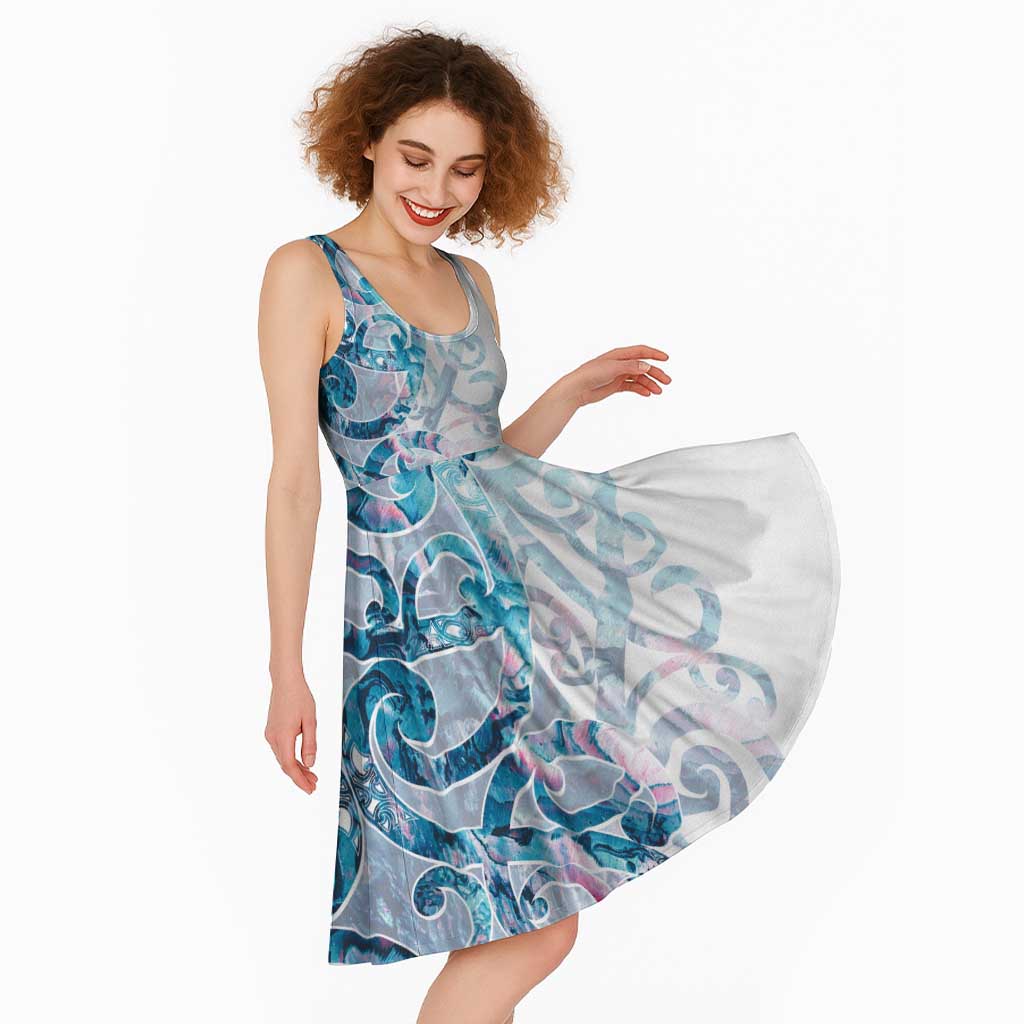 Turquoise Paua Shell Maori Midi Dress Koru Kowhaiwhai LT7 - Polynesian Pride