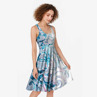 Turquoise Paua Shell Maori Midi Dress Koru Kowhaiwhai LT7 - Polynesian Pride