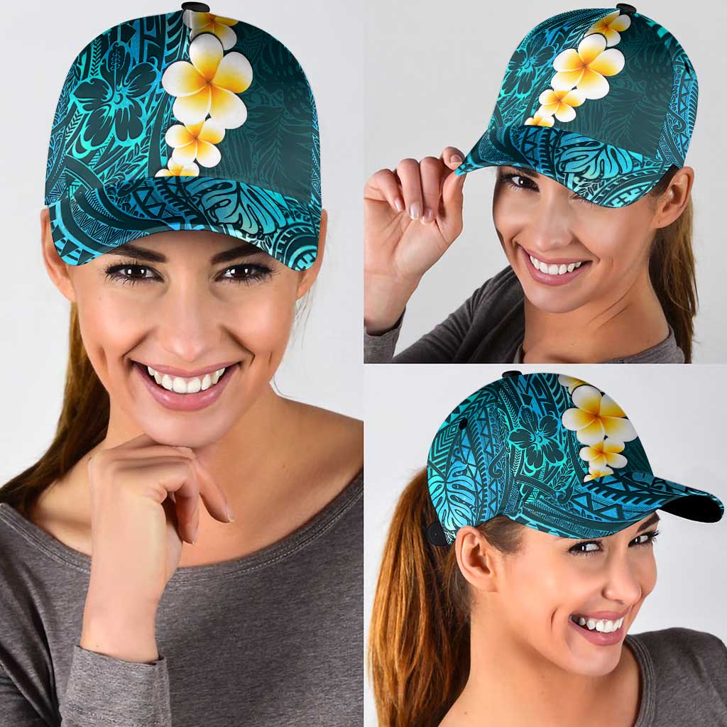Turquosie Polynesia Classic Cap Plumeria Tropical Leaves With Galaxy Polynesian Art LT14