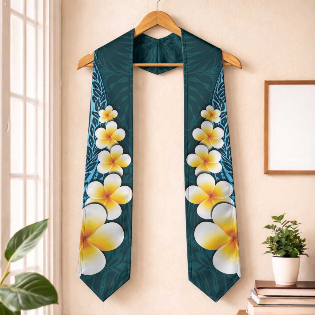 Turquosie Polynesia Graduation Stole Plumeria Tropical Leaves With Galaxy Polynesian Art