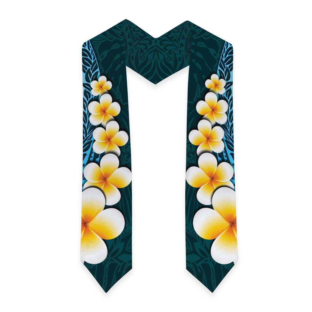 Turquosie Polynesia Graduation Stole Plumeria Tropical Leaves With Galaxy Polynesian Art