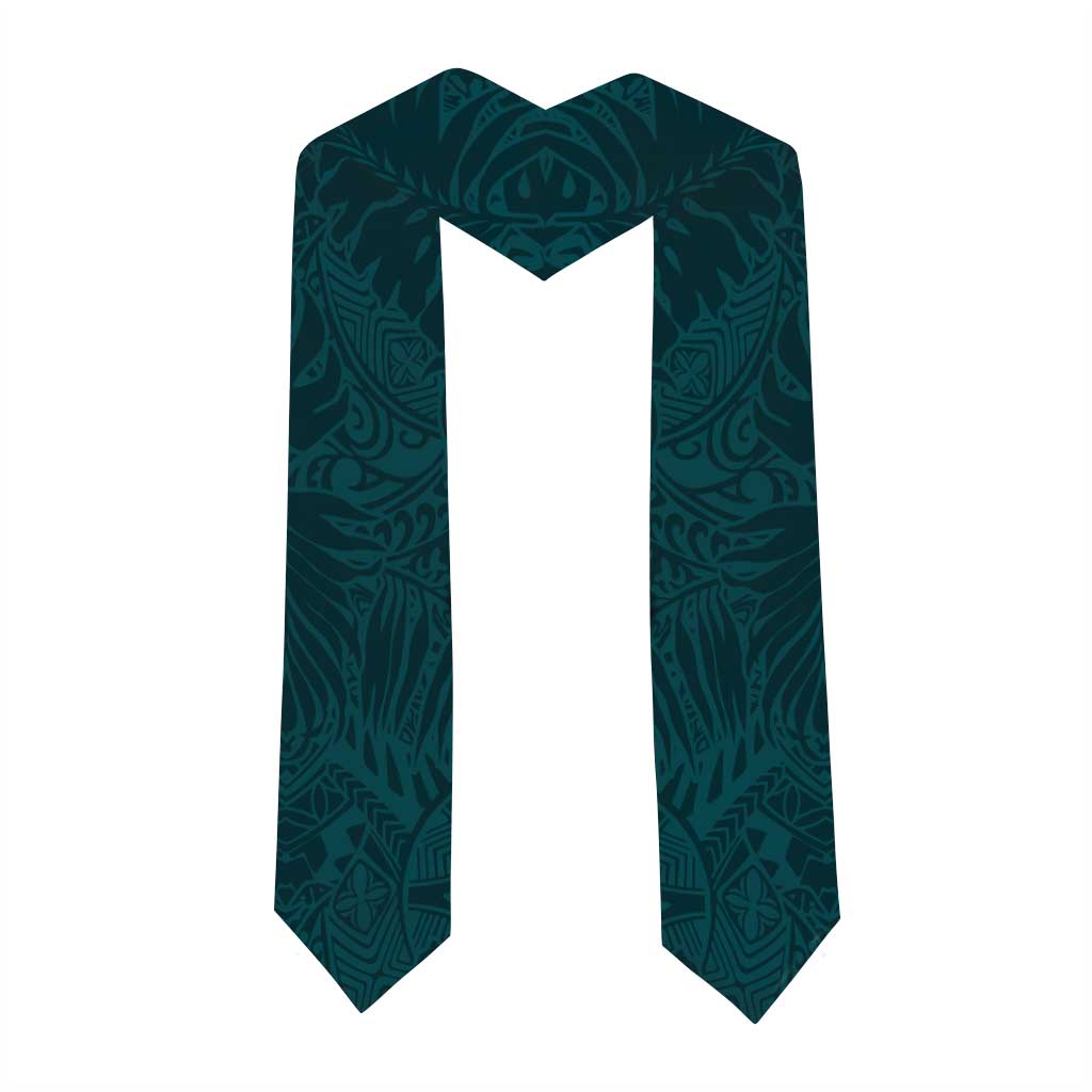 Turquosie Polynesia Graduation Stole Plumeria Tropical Leaves With Galaxy Polynesian Art