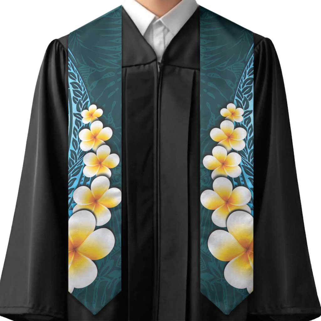 Turquosie Polynesia Graduation Stole Plumeria Tropical Leaves With Galaxy Polynesian Art