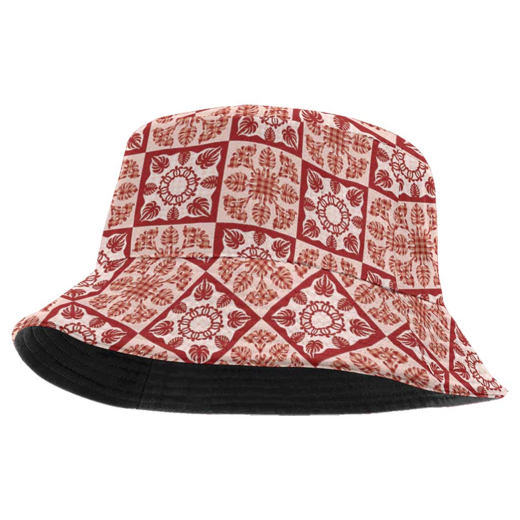 Ulaula Palaka Quilt Hawaii Bucket Hat Hawaiian Tropical Monstera Sea Turtle