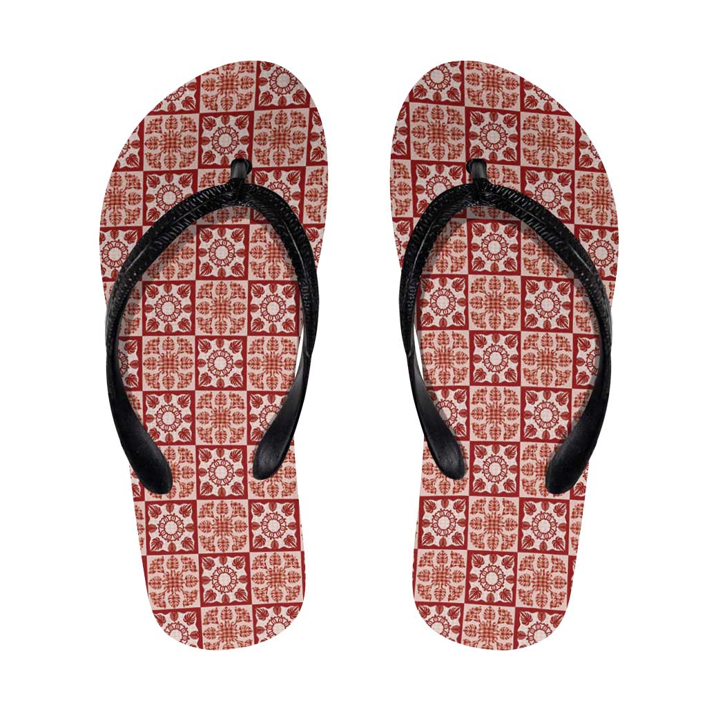 Ulaula Palaka Quilt Hawaii Flip Flops Hawaiian Tropical Monstera Sea Turtle