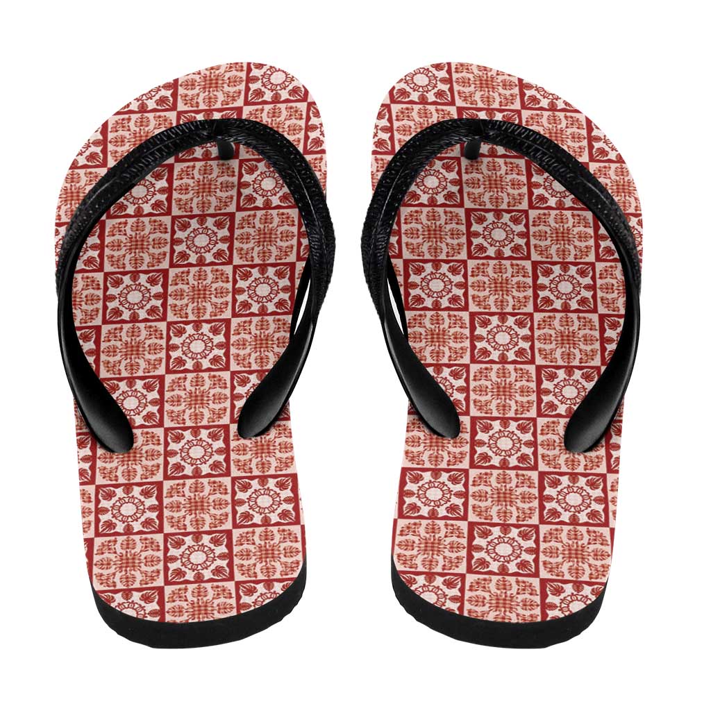 Ulaula Palaka Quilt Hawaii Flip Flops Hawaiian Tropical Monstera Sea Turtle