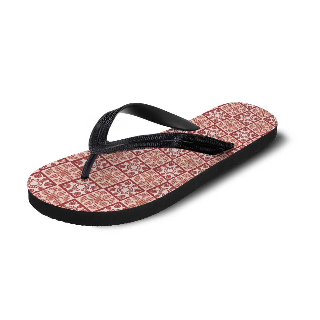 Ulaula Palaka Quilt Hawaii Flip Flops Hawaiian Tropical Monstera Sea Turtle