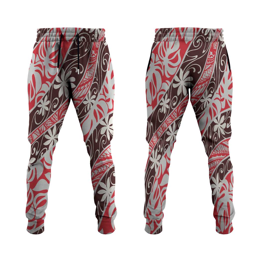 Uteute Tahiti Tiare Monstera Jogger Pants Polynesian Pattern Curve Style - Polynesian Pride