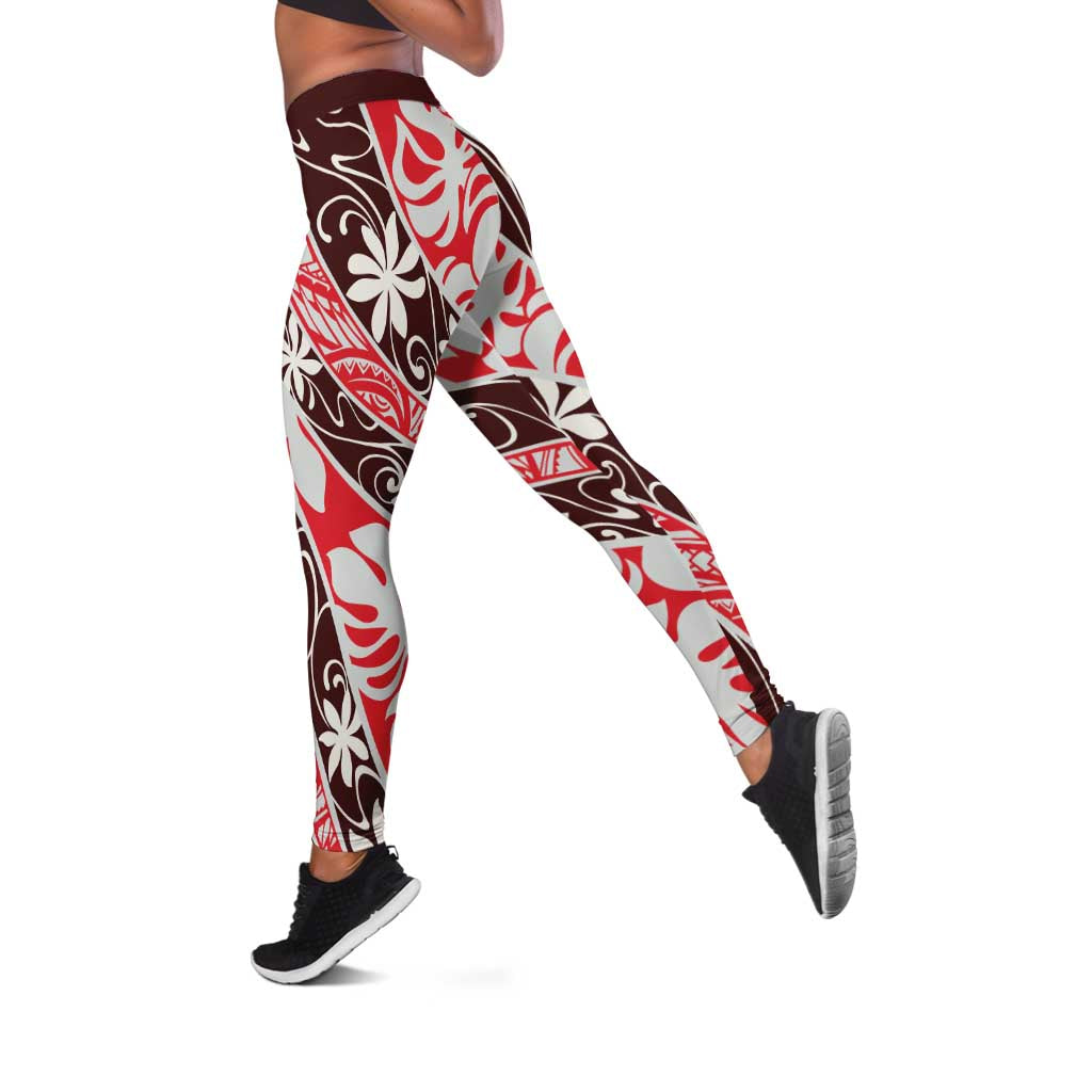 Uteute Tahiti Tiare Monstera Leggings Polynesian Pattern Curve Style - Polynesian Pride