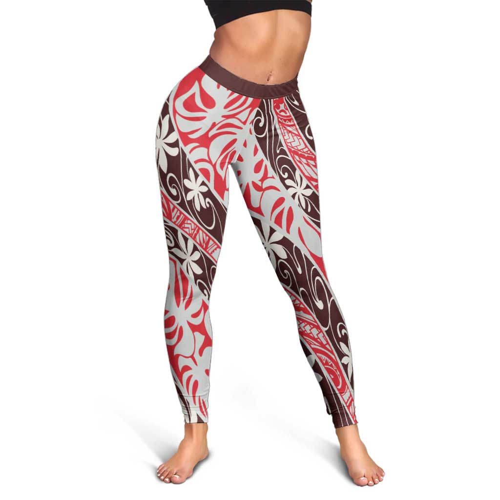 Uteute Tahiti Tiare Monstera Leggings Polynesian Pattern Curve Style - Polynesian Pride