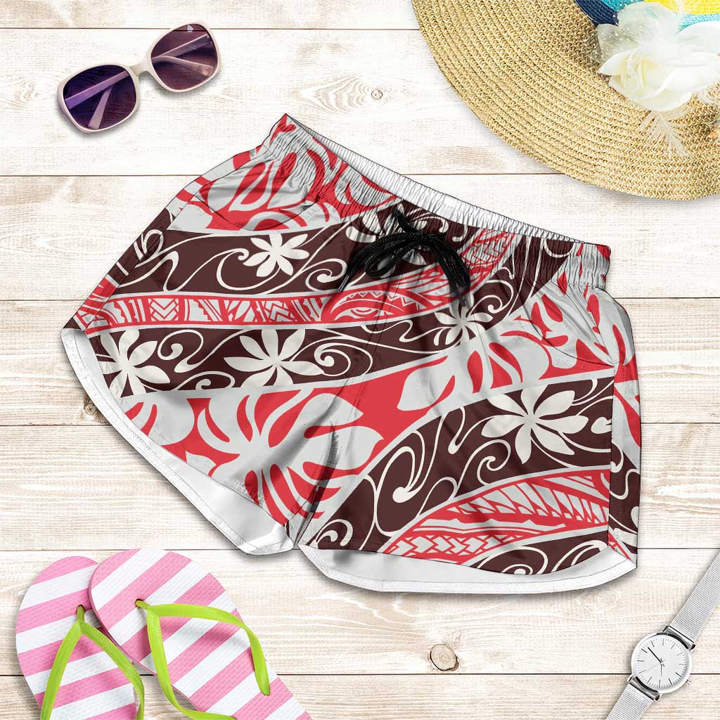 Uteute Tahiti Tiare Monstera Shorts for Women Polynesian Pattern Curve Style - Polynesian Pride