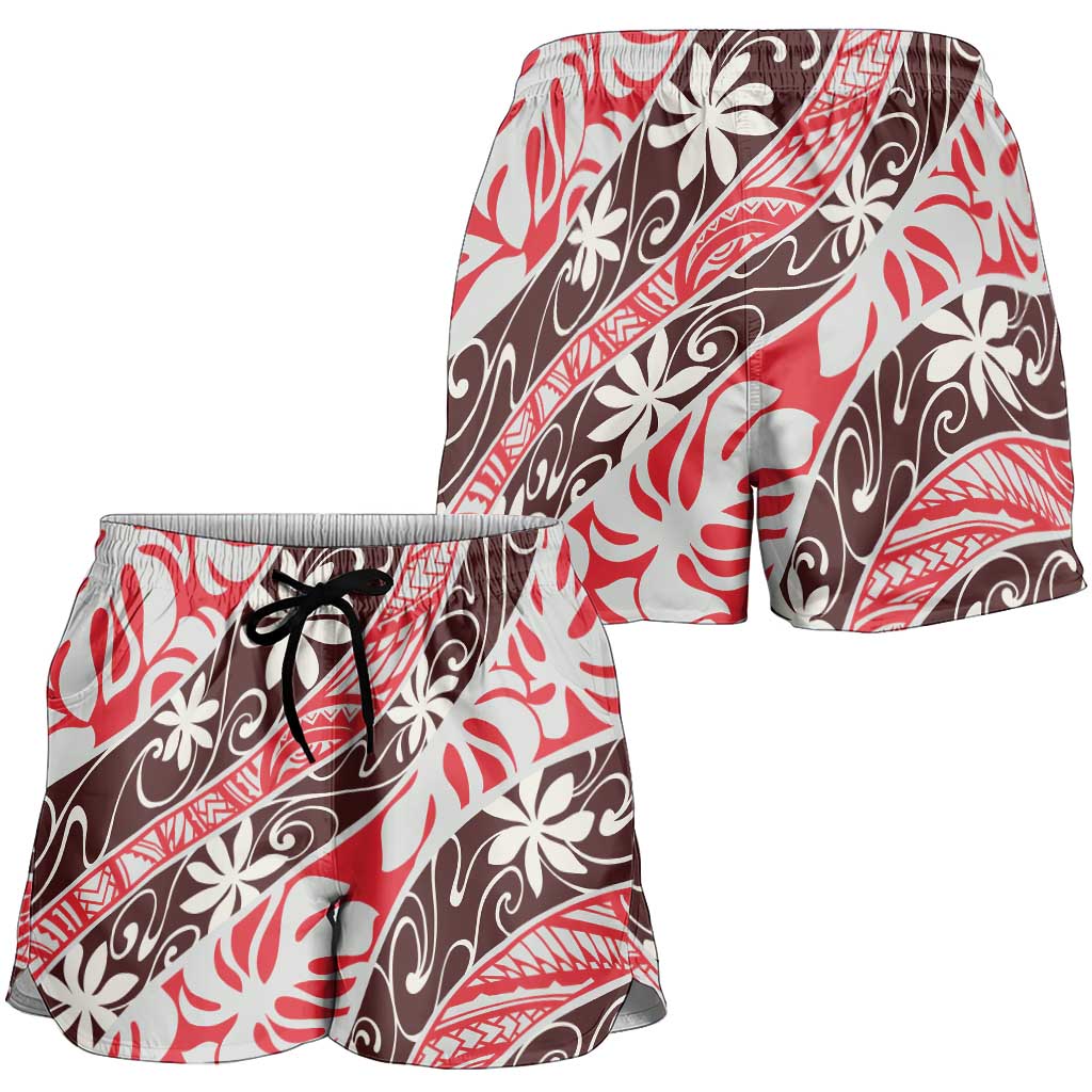 Uteute Tahiti Tiare Monstera Shorts for Women Polynesian Pattern Curve Style - Polynesian Pride
