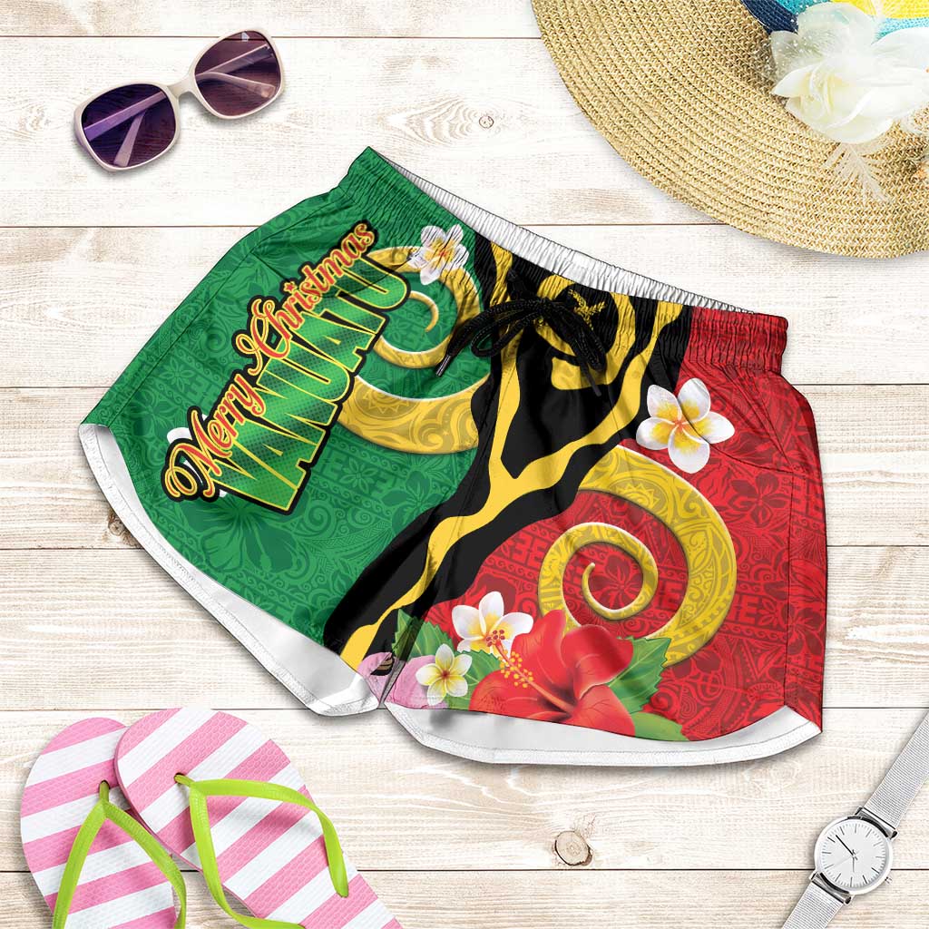 Vanuatu Christmas Shorts for Women Funny Santa with Namele and Boar Tusk Tribal - Polynesian Pride