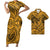 Polynesian Pride Hawaii Matching Outfit For Couples Tropical Palm Leaf Hawaii Floral Yellow Bodycon Dress And Hawaii Shirt - Polynesian Pride
