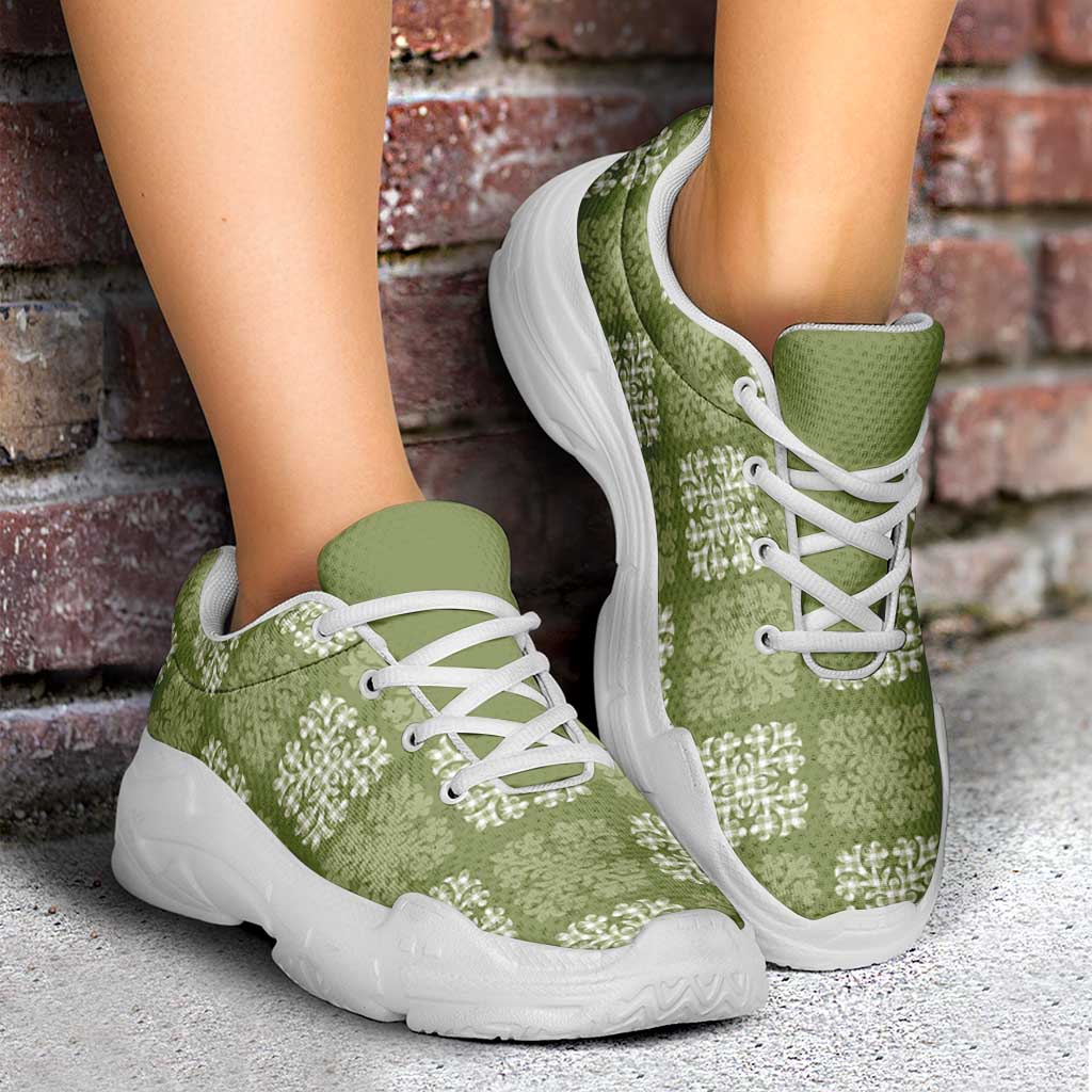 Vesuvian Green Palaka Quilt Hawaii Chunky Sneakers Traditional Hawaii-plaid Pattern LT14 - Polynesian Pride