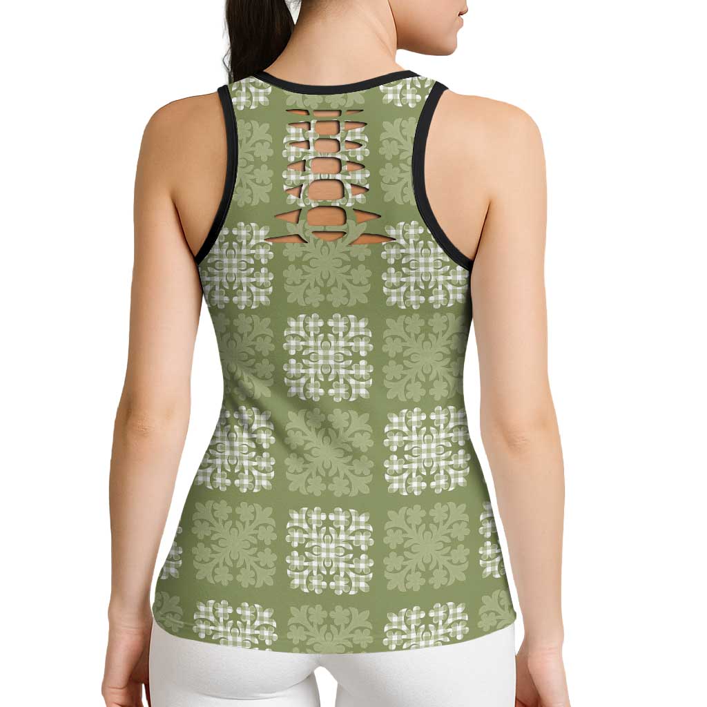 Vesuvian Green Palaka Quilt Hawaii Hollow Tank Top Traditional Hawaii-plaid Pattern - Polynesian Pride