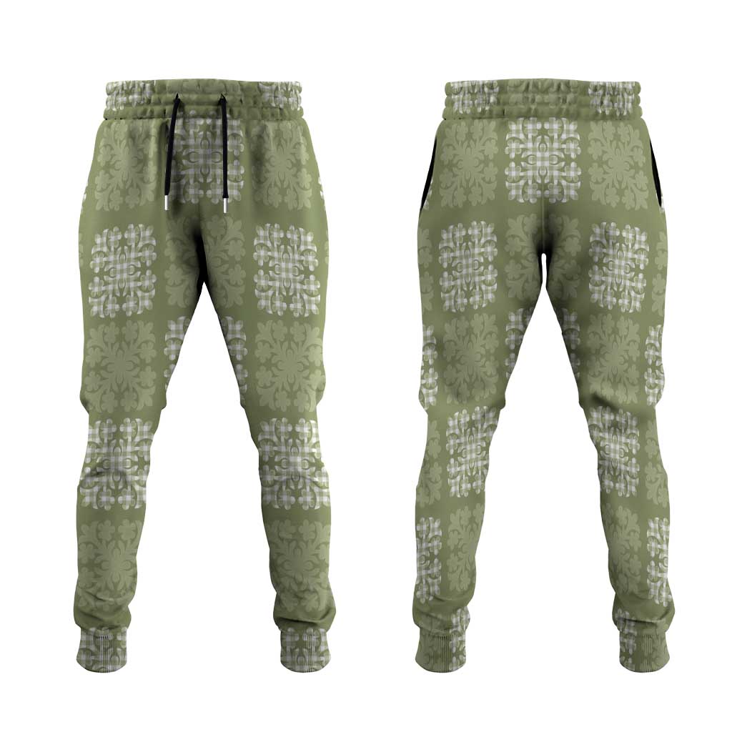 Vesuvian Green Palaka Quilt Hawaii Jogger Pants Traditional Hawaii-plaid Pattern - Polynesian Pride