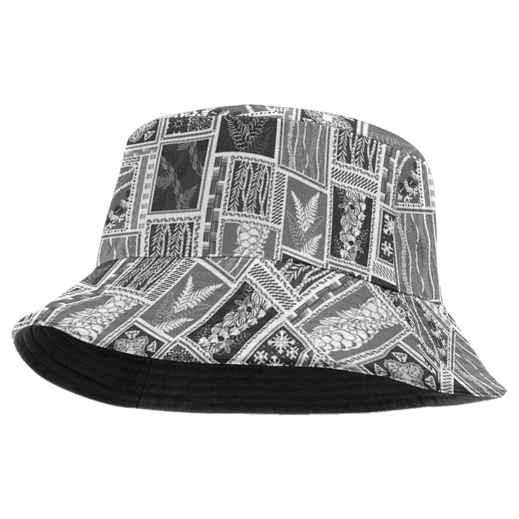 Vintage Aloha Block Quilt Bucket Hat Black Inspired Lei Motifs - Polynesian Pride