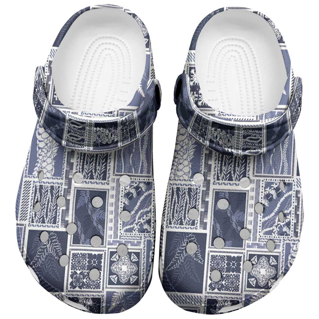Vintage Aloha Block Quilt Clogs Shoes Blue Inspired Lei Motifs - Polynesian Pride