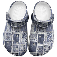 Vintage Aloha Block Quilt Clogs Shoes Blue Inspired Lei Motifs - Polynesian Pride