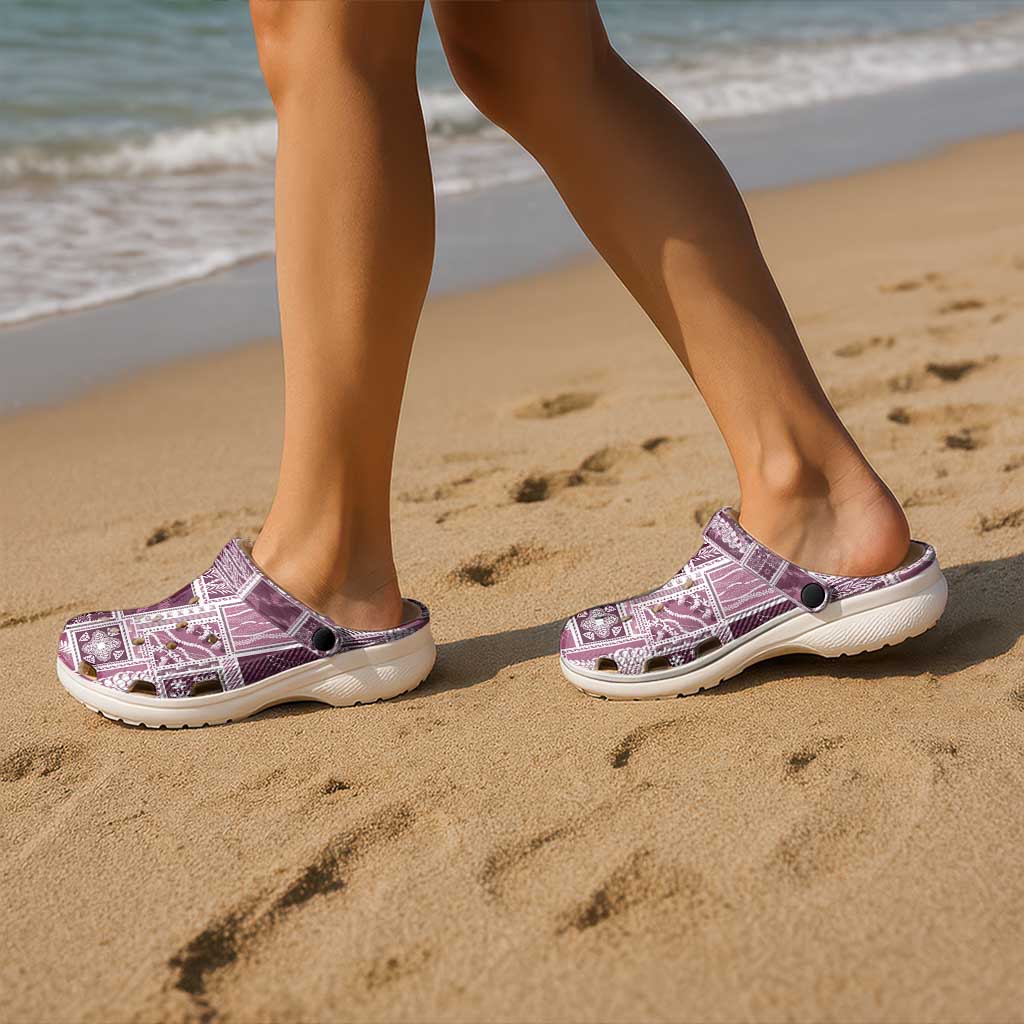 Vintage Aloha Block Quilt Clogs Shoes Pink Inspired Lei Motifs - Polynesian Pride