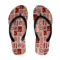 Vintage Aloha Block Quilt Flip Flops Red Inspired Lei Motifs - Polynesian Pride