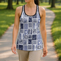 Vintage Aloha Block Quilt Hollow Tank Top Blue Inspired Lei Motifs - Polynesian Pride