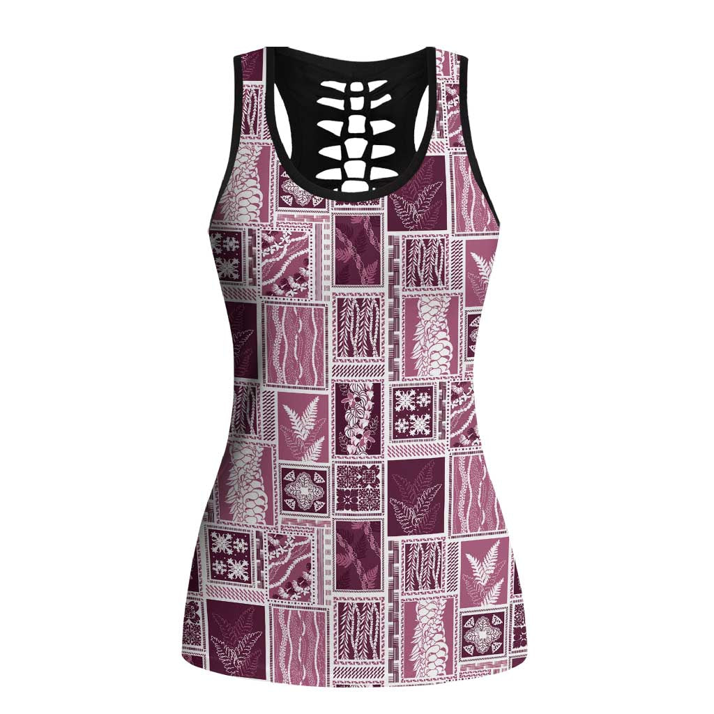 Vintage Aloha Block Quilt Hollow Tank Top Pink Inspired Lei Motifs LT9 Female Pink - Polynesian Pride