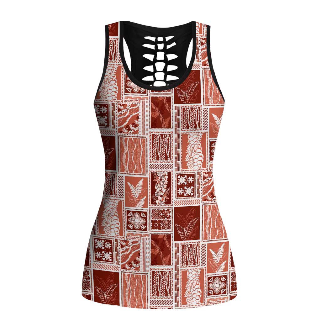 Vintage Aloha Block Quilt Hollow Tank Top Red Inspired Lei Motifs LT9 Female Red - Polynesian Pride