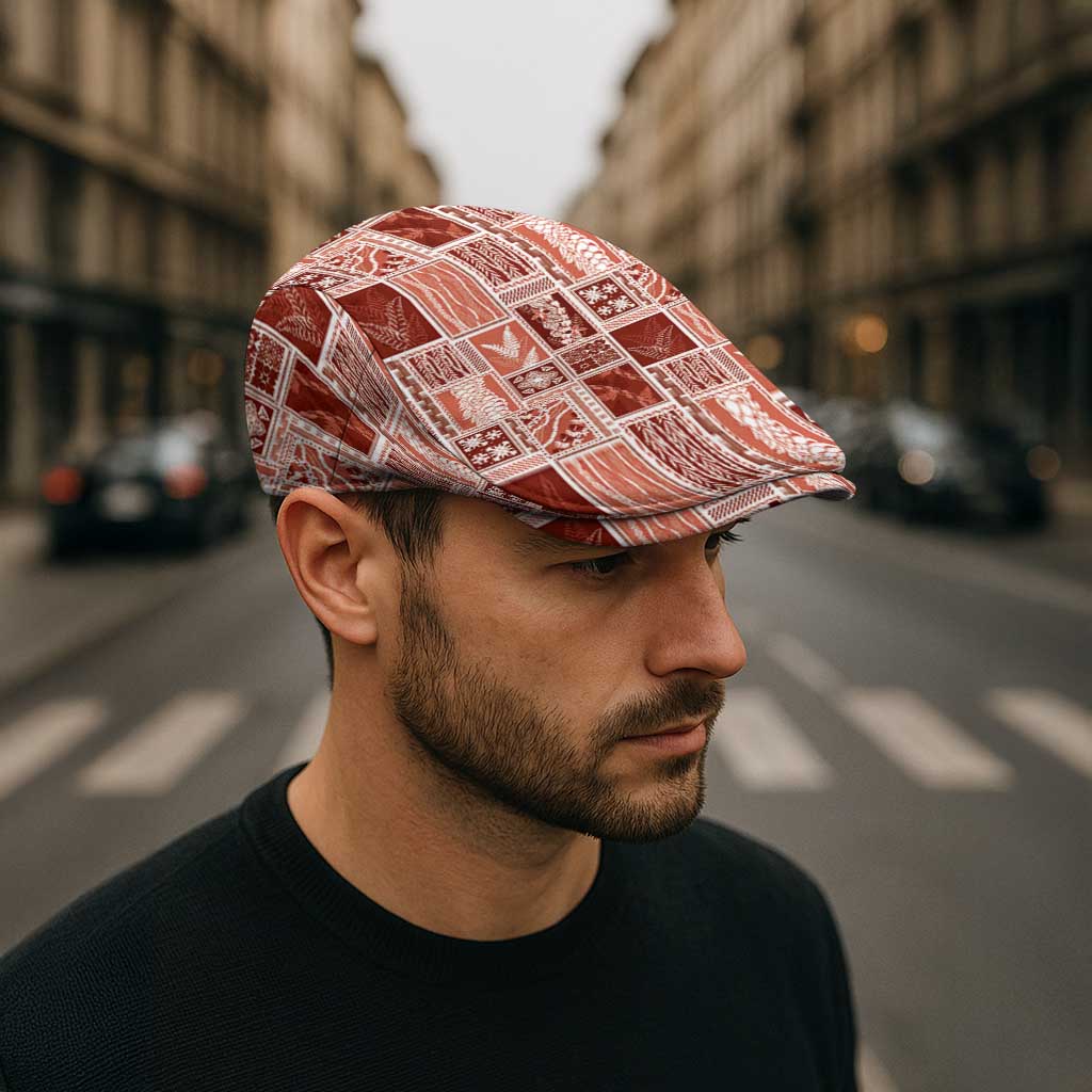 Vintage Aloha Block Quilt Jeff Hat Red Inspired Lei Motifs - Polynesian Pride