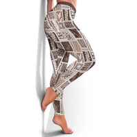 Vintage Aloha Block Quilt Leggings Beige Inspired Lei Motifs - Polynesian Pride