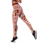 Vintage Aloha Block Quilt Leggings Red Inspired Lei Motifs - Polynesian Pride