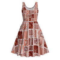 Vintage Aloha Block Quilt Midi Dress Red Inspired Lei Motifs - Polynesian Pride