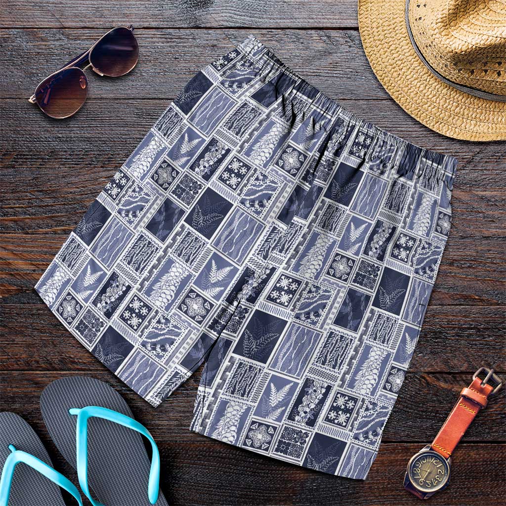 Vintage Aloha Block Quilt Shorts for Men Blue Inspired Lei Motifs LT9 Blue - Polynesian Pride