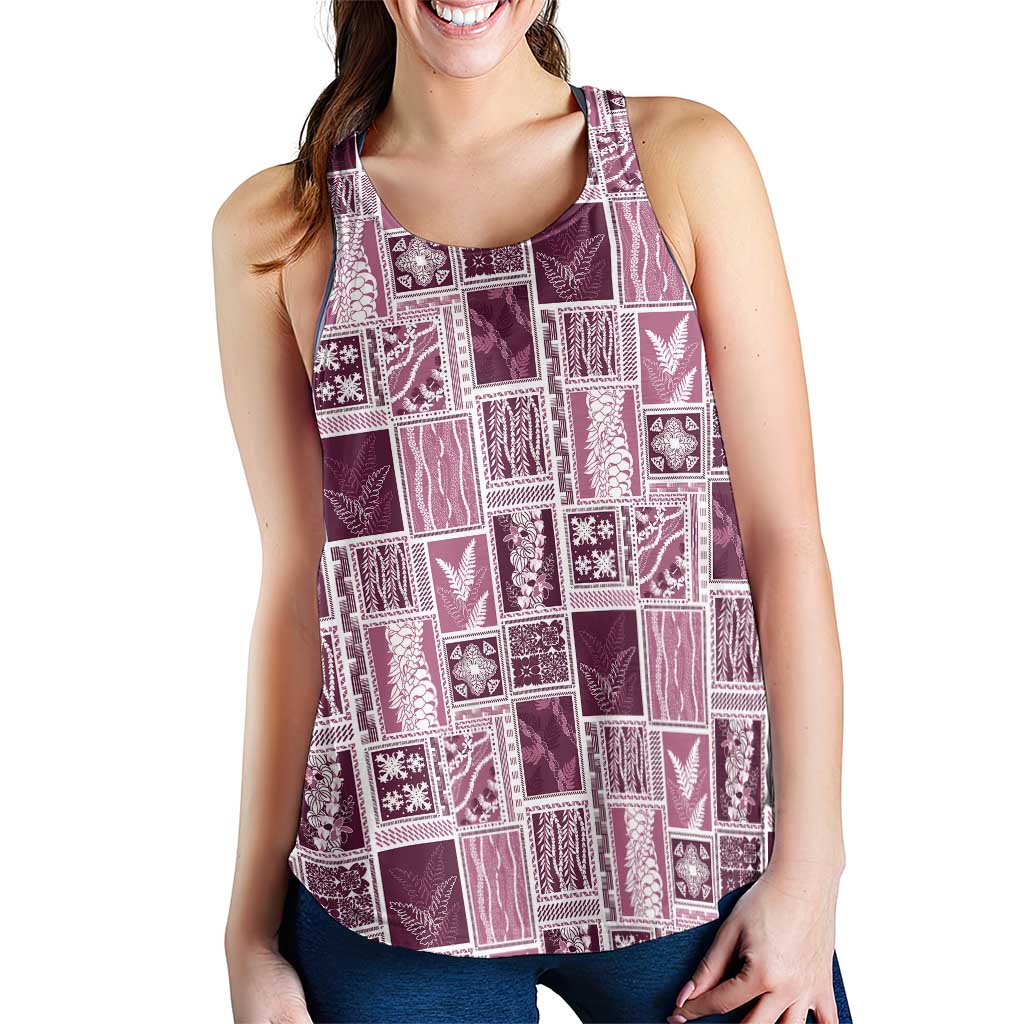 Vintage Aloha Block Quilt Women Racerback Tank Pink Inspired Lei Motifs - Polynesian Pride
