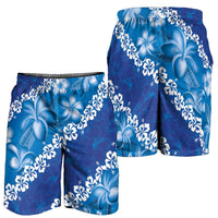 Vintage Blue Polynesia Shorts for Men Plumeria With Hibiscus Tropical Vibes - Polynesian Pride