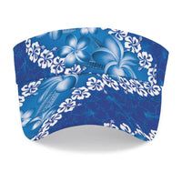 Vintage Blue Polynesia Sun Visor Cap Plumeria With Hibiscus Tropical Vibes
